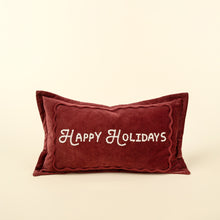 Load image into Gallery viewer, Happy Holidays Red Velvet Pillow