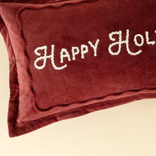 Load image into Gallery viewer, Happy Holidays Red Velvet Pillow