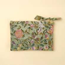 Load image into Gallery viewer, Green Floral Block Print Pouch
