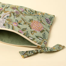Load image into Gallery viewer, Green Floral Block Print Pouch
