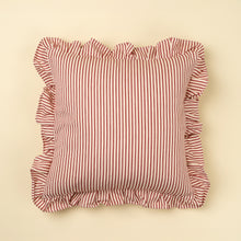 Load image into Gallery viewer, Red Ticking Ruffle Pillow
