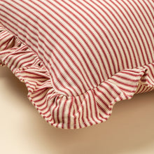 Load image into Gallery viewer, Red Ticking Ruffle Pillow
