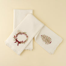 Load image into Gallery viewer, Embroidered Tree/Wreath Waffle hand Towel Set
