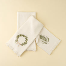 Load image into Gallery viewer, Embroidered Frond/Wreath Waffle Hand Towel Set
