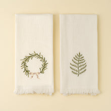 Load image into Gallery viewer, Embroidered Frond/Wreath Waffle Hand Towel Set
