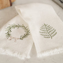 Load image into Gallery viewer, Embroidered Frond/Wreath Waffle Hand Towel Set
