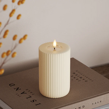 Load image into Gallery viewer, Deluxe Art LED Cream Fluted Pillar Candles | Two Sizes
