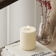 Load image into Gallery viewer, Deluxe Art LED Cream Fluted Pillar Candles | Two Sizes
