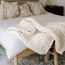 Load image into Gallery viewer, Hand Knit Chunky Blanket Cream | Two Sizes
