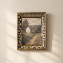 Load image into Gallery viewer, White Farmhouse Print | Antique Inspired Gold Leaf Frame
