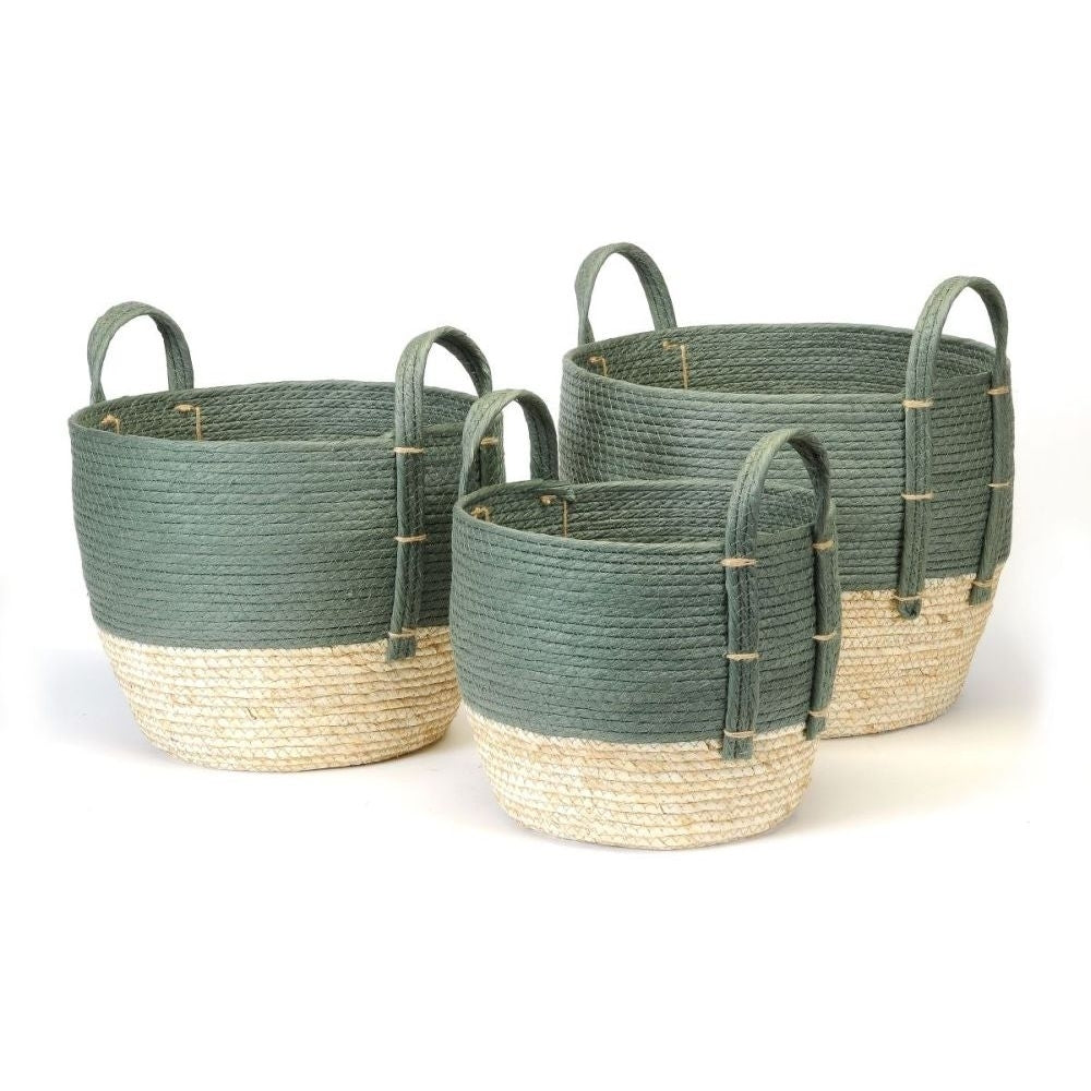 Green/Natural Straw Basket - 3 Sizes