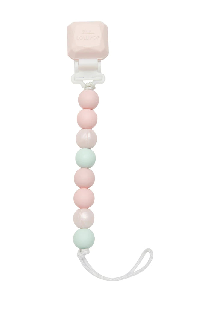 Loulou Lollipop Silicone & Wood Pacifier Clip Pink Mint