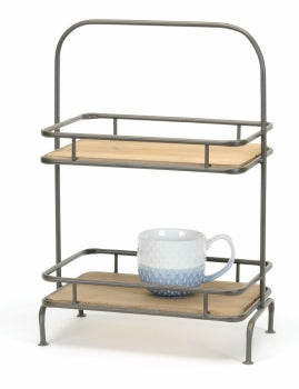 Two Tiered Metal and Wood Stand