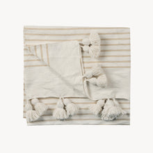 Load image into Gallery viewer, Moroccan Striped Pom Pom Blanket Beige
