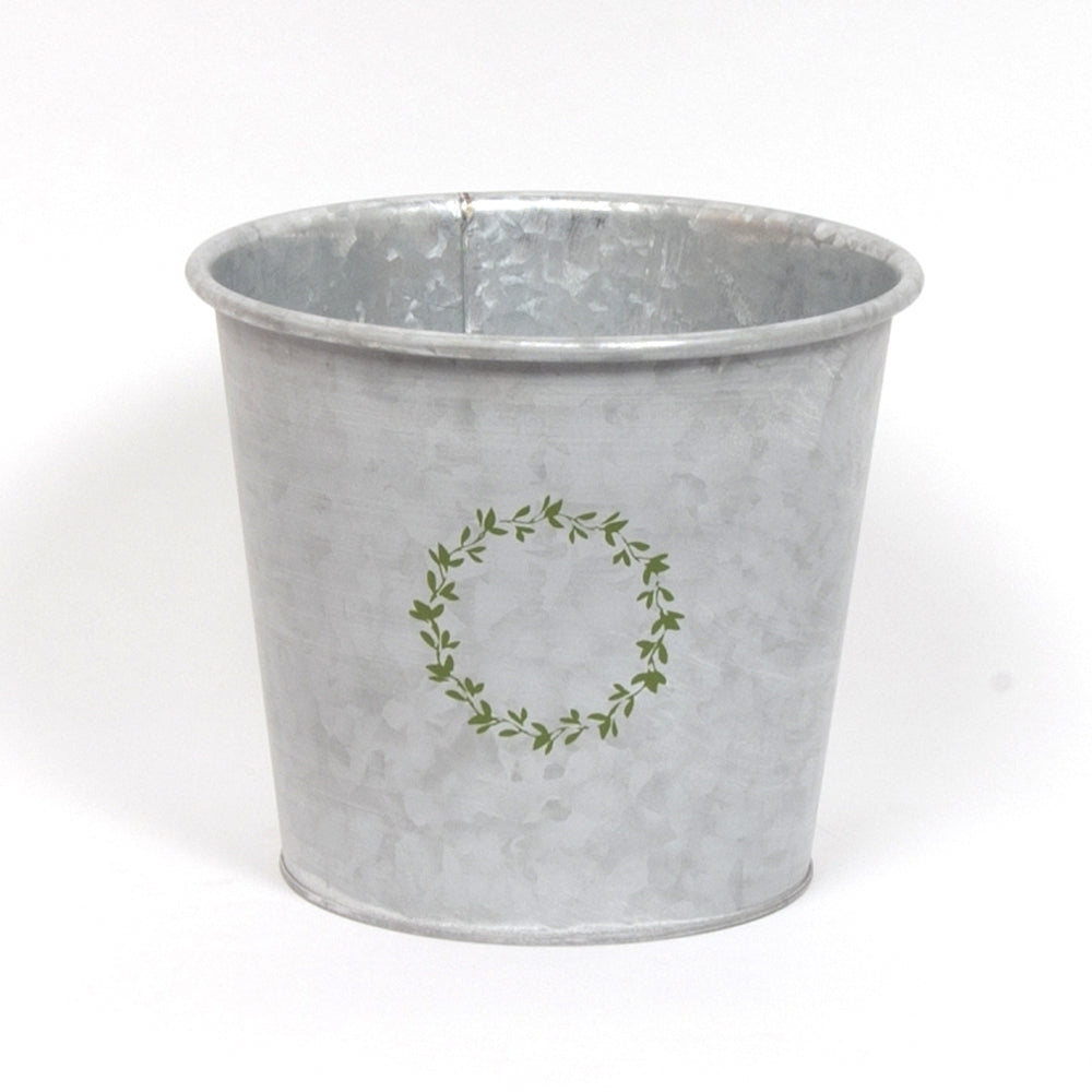 Galvanized Pot with Floral Garland