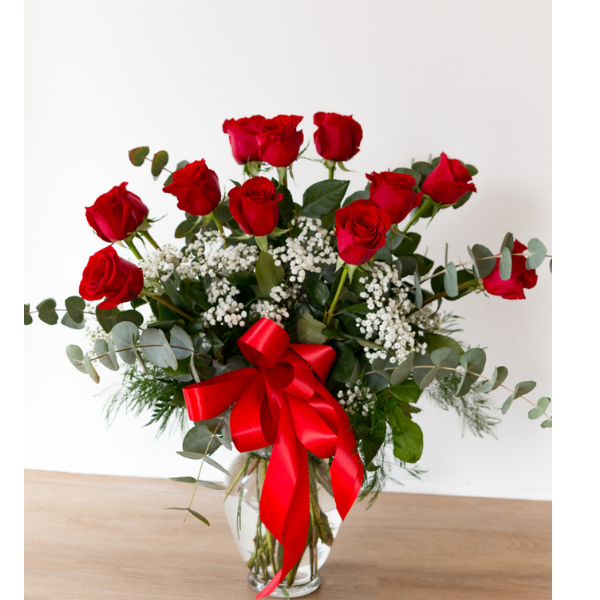 Dozen Red Roses Arranged in a Vase