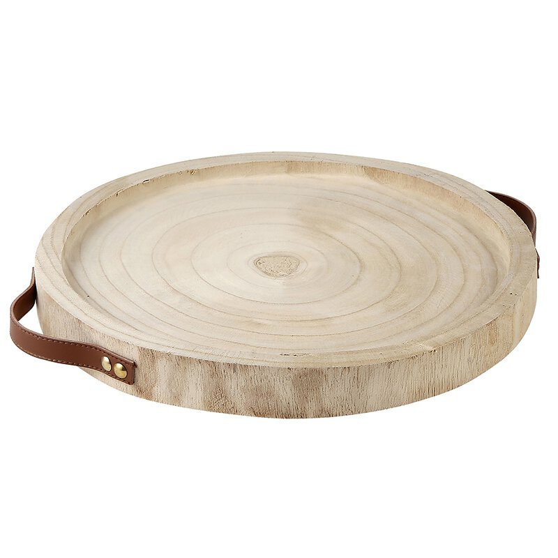 Paulownia Natural Wood Tray with Leather Handle